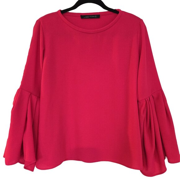 ZARA Pink  Bell Sleeve Pink Top S - Picture 2 of 6